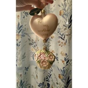 Vintage Christborn Blown Glass Heart And Flower Christmas Ornaments Germany